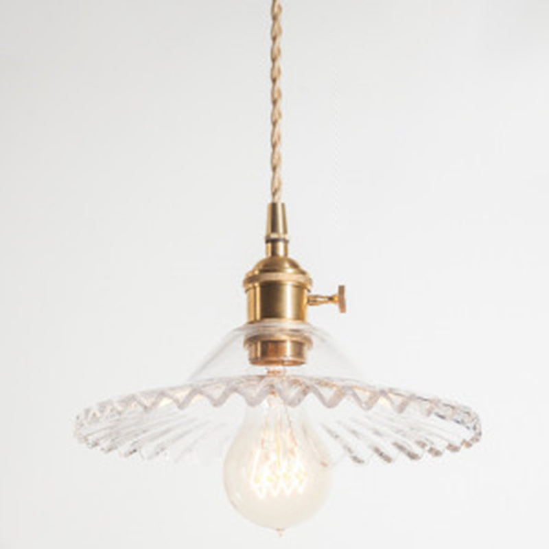 Suspension vintage en verre festonné industriel pour salon