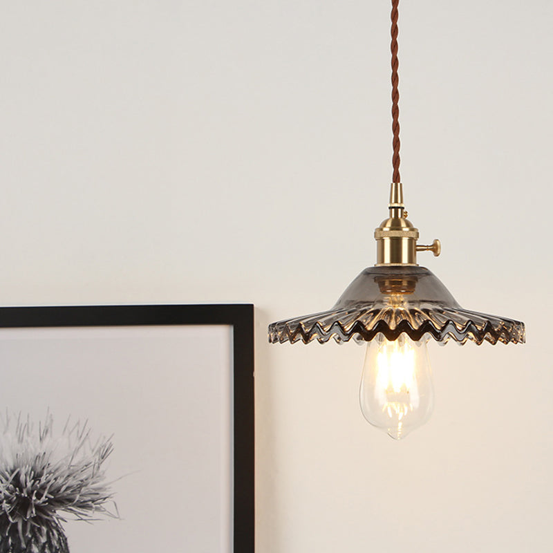 Suspension vintage en verre festonné industriel pour salon