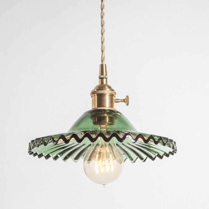 Suspension vintage en verre festonné industriel pour salon