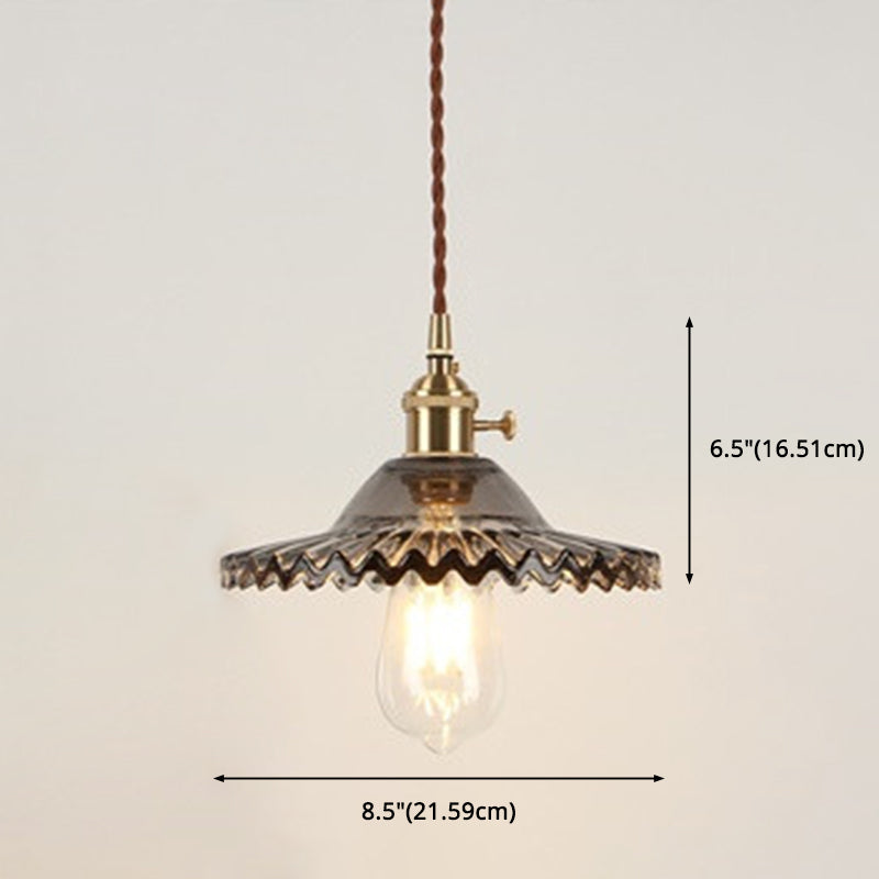 Suspension vintage en verre festonné industriel pour salon