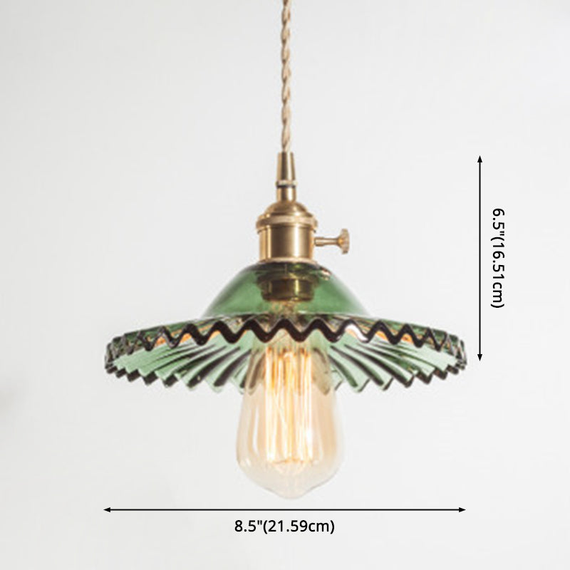 Suspension vintage en verre festonné industriel pour salon