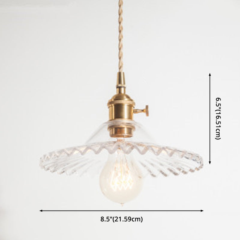 Suspension vintage en verre festonné industriel pour salon
