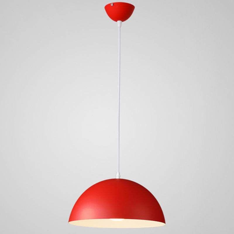 Nordic Minimalist Metal Hanging Light For Restaurant - Ribbed Dome Design Red / 12