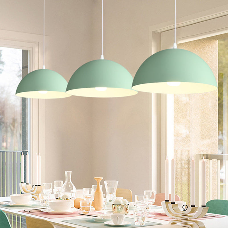 Nordic Minimalist Metal Hanging Light For Restaurant - Ribbed Dome Design