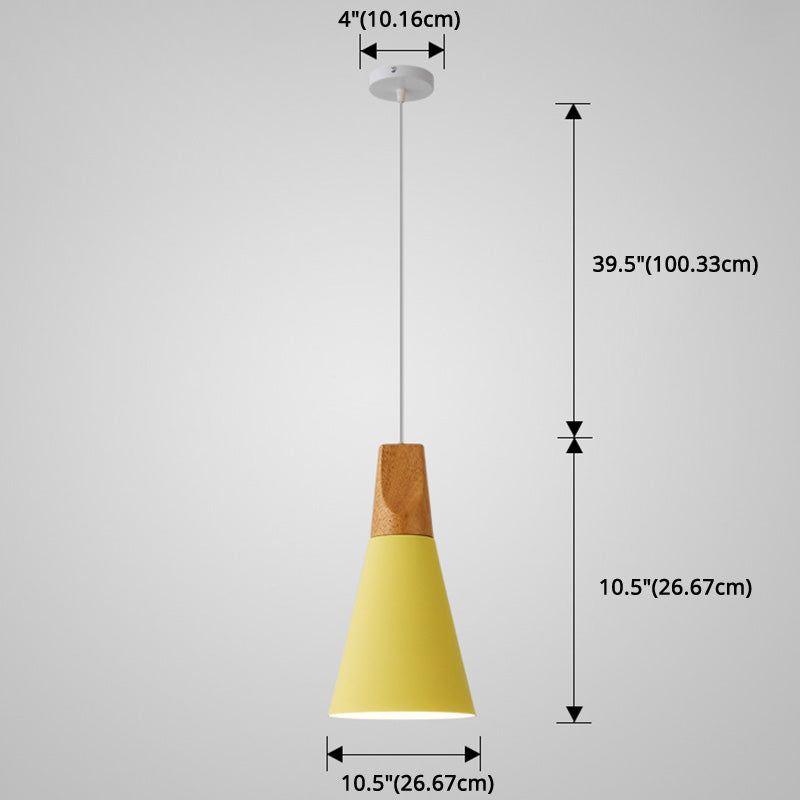 Metal Tapered Hanging Light - Nordic Style - 1-Light Restaurant Pendant Lamp with Wooden Top