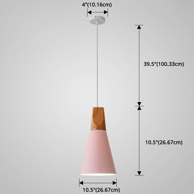 Metal Tapered Hanging Light - Nordic Style - 1-Light Restaurant Pendant Lamp with Wooden Top