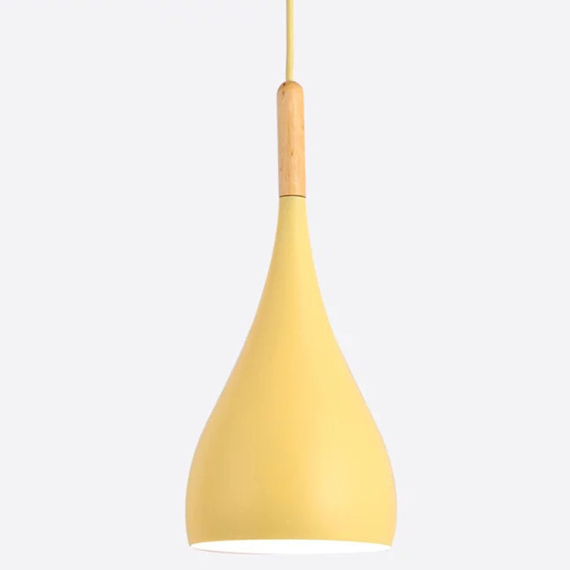 Nordic Style Metal Teardrop Hanging Light - 1 Ceiling Pendant Lamp With Wooden Top Yellow / 6.5