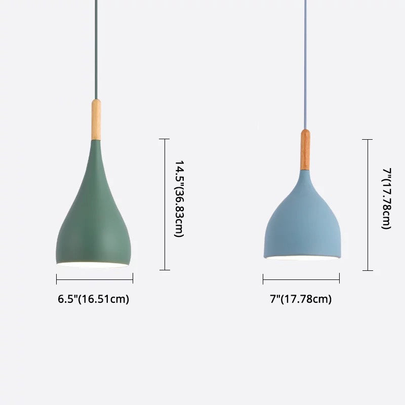 Nordic Style Metal Teardrop Hanging Light - 1 Ceiling Pendant Lamp With Wooden Top