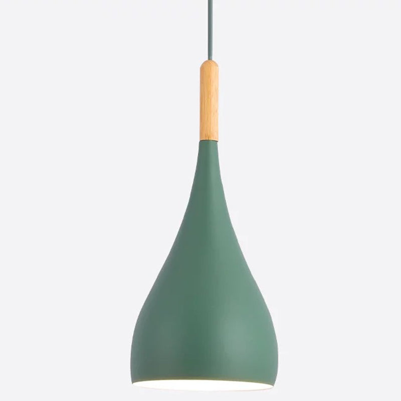 Nordic Style Metal Teardrop Hanging Light - 1 Ceiling Pendant Lamp With Wooden Top Green / 6.5