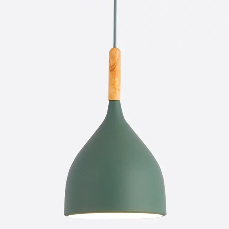 Nordic Style Metal Teardrop Hanging Light - 1 Ceiling Pendant Lamp With Wooden Top Green / 7