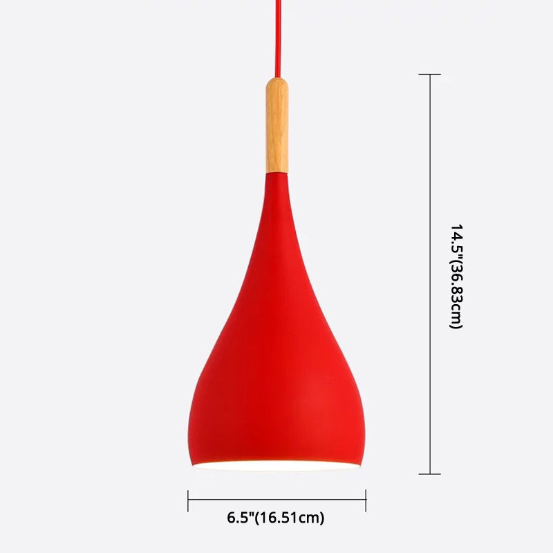 Nordic Style Metal Teardrop Hanging Light with Wooden Top - 1 Light Pendant Lamp for Restaurants