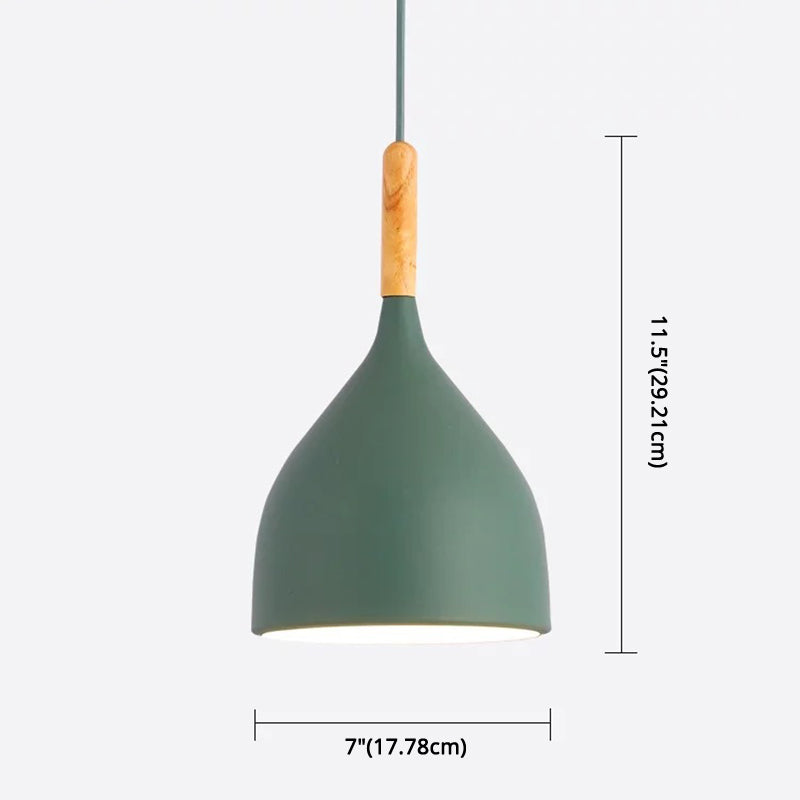 Nordic Style Metal Teardrop Hanging Light - 1 Ceiling Pendant Lamp With Wooden Top