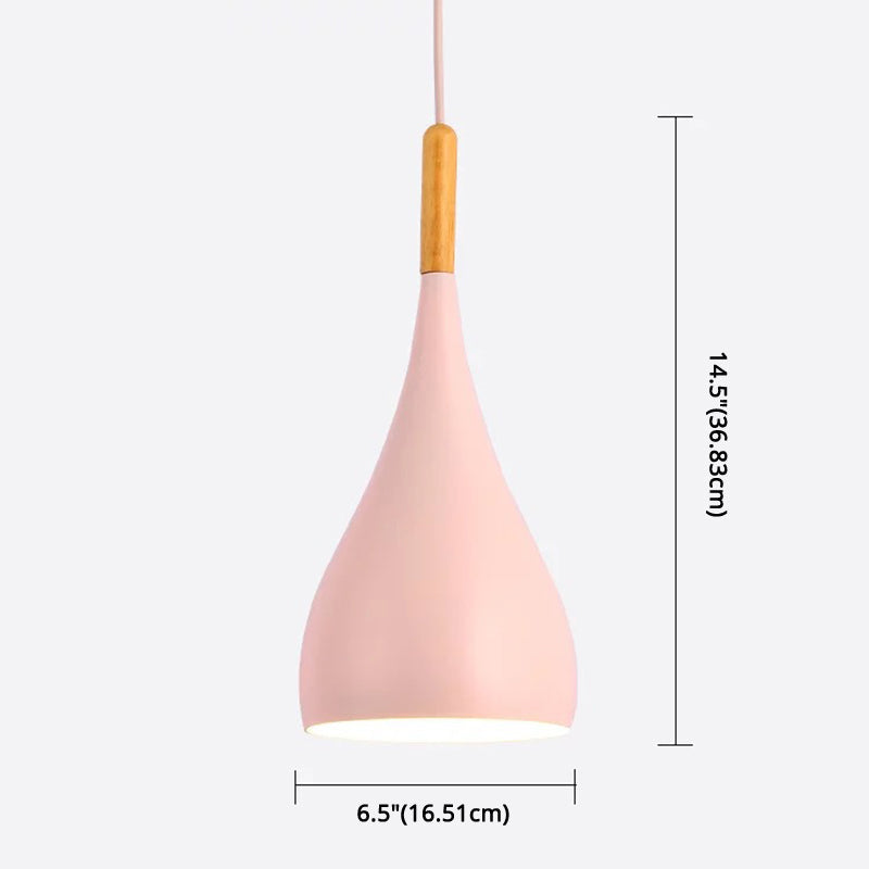 Nordic Style Metal Teardrop Hanging Light - 1 Ceiling Pendant Lamp With Wooden Top