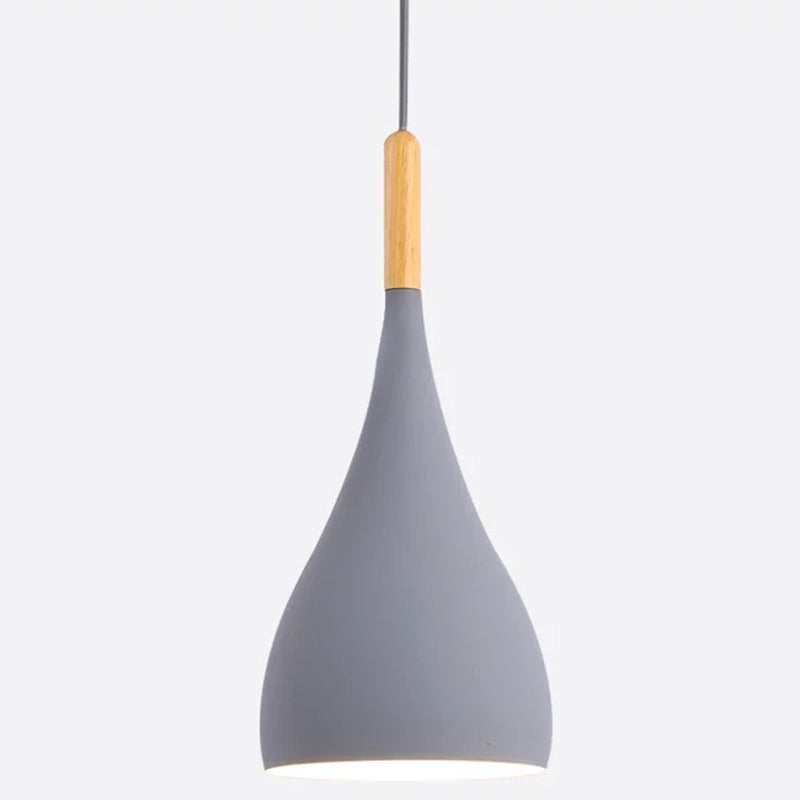 Nordic Style Metal Teardrop Hanging Light - 1 Ceiling Pendant Lamp With Wooden Top Grey / 6.5