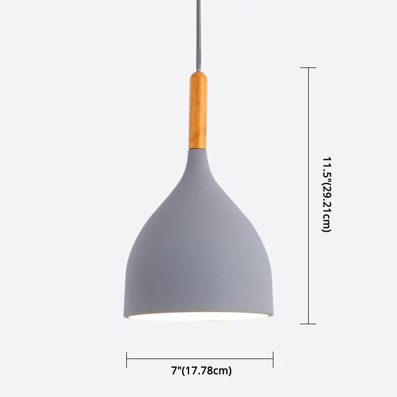 Nordic Style Metal Teardrop Hanging Light - 1 Ceiling Pendant Lamp With Wooden Top
