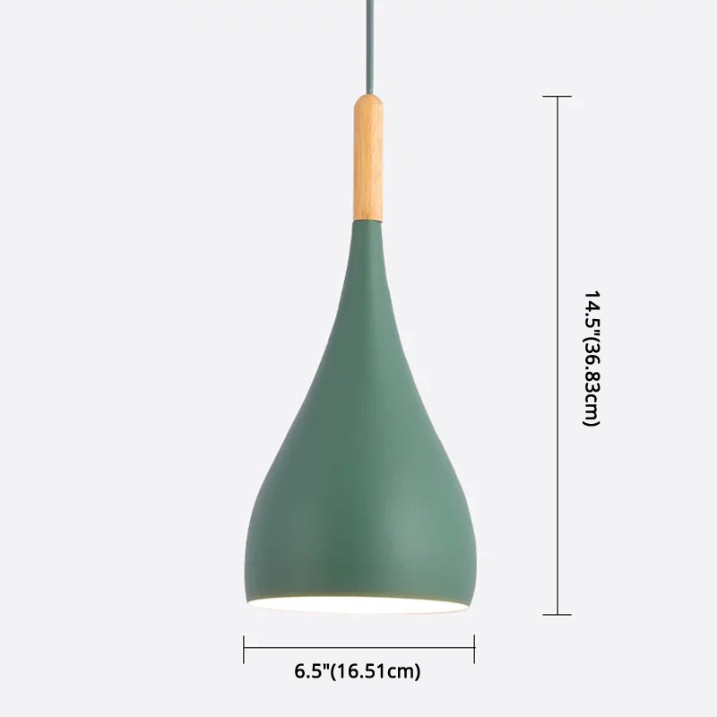 Nordic Style Metal Teardrop Hanging Light with Wooden Top - 1 Light Pendant Lamp for Restaurants