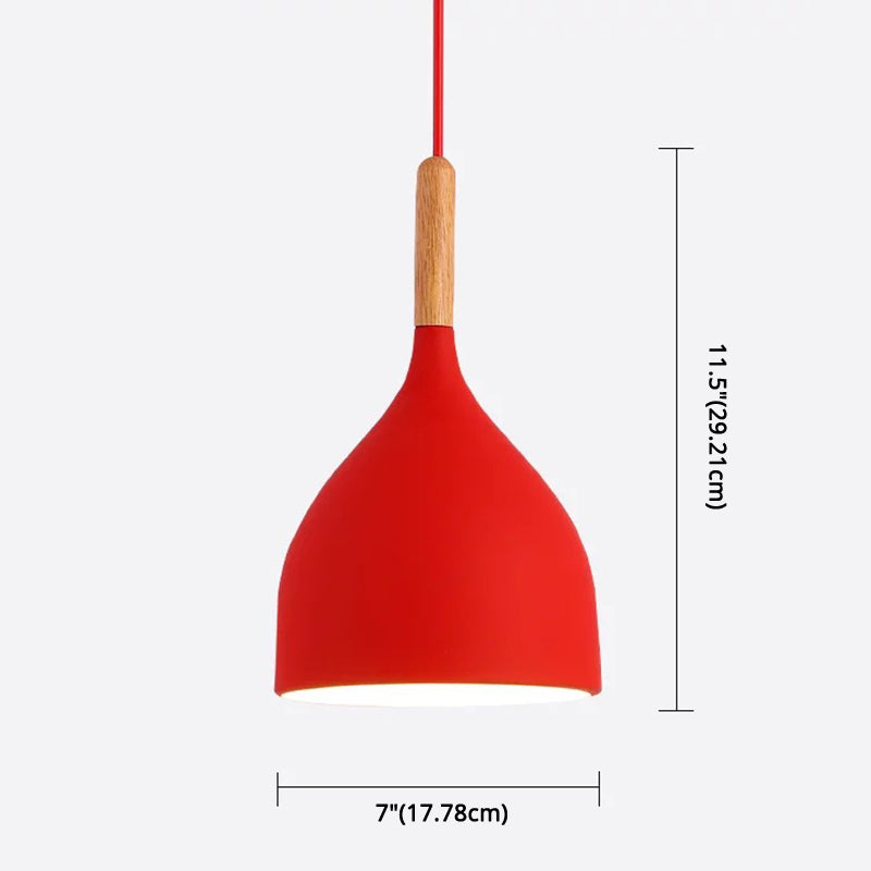 Nordic Style Metal Teardrop Hanging Light - 1 Ceiling Pendant Lamp With Wooden Top
