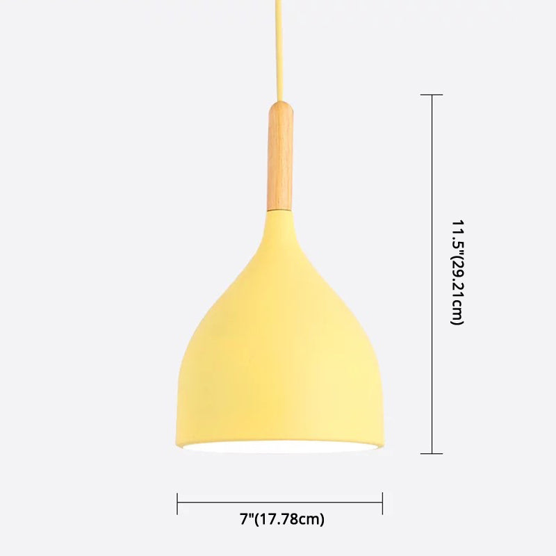 Nordic Style Metal Teardrop Hanging Light with Wooden Top - 1 Light Pendant Lamp for Restaurants