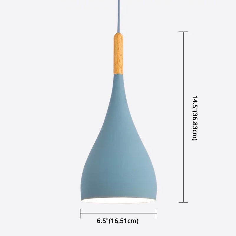 Nordic Style Metal Teardrop Hanging Light - 1 Ceiling Pendant Lamp With Wooden Top