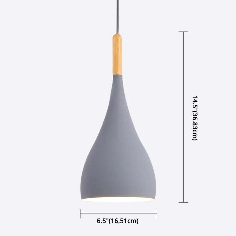 Nordic Style Metal Teardrop Hanging Light - 1 Ceiling Pendant Lamp With Wooden Top