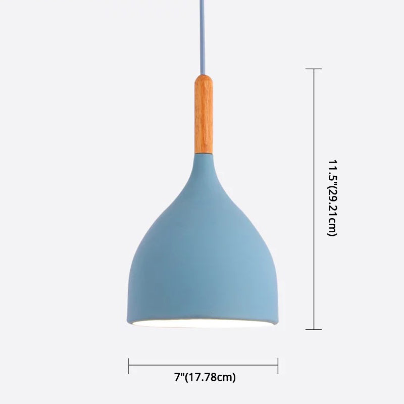 Nordic Style Metal Teardrop Hanging Light - 1 Ceiling Pendant Lamp With Wooden Top