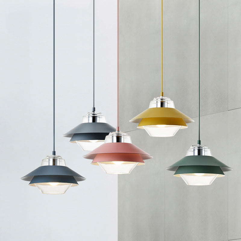 Nordic Style 1-Light Layered Metal Pendant Lamp With Concentric Tiers Shade