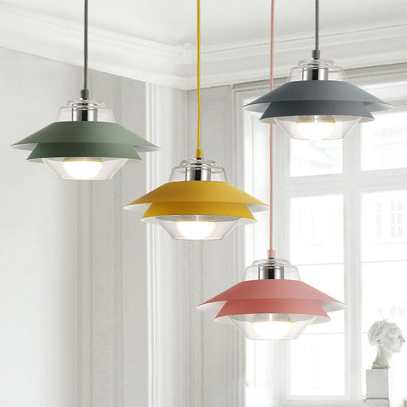 Nordic Style 1-Light Layered Metal Pendant Lamp With Concentric Tiers Shade