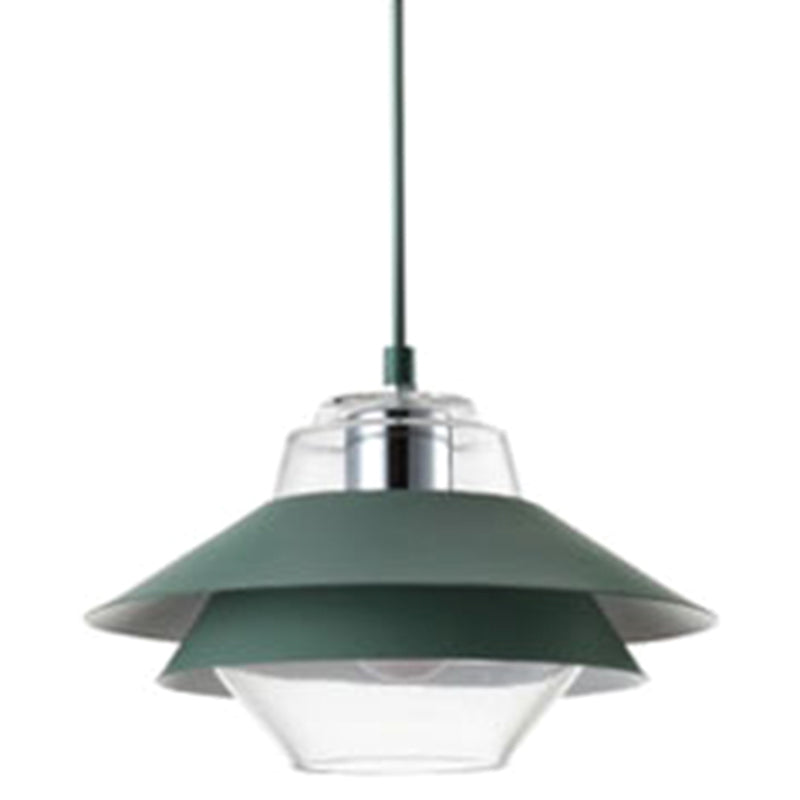 Nordic Style 1-Light Layered Metal Pendant Lamp With Concentric Tiers Shade Green