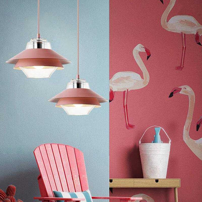 Nordic Style 1-Light Layered Metal Pendant Lamp With Concentric Tiers Shade
