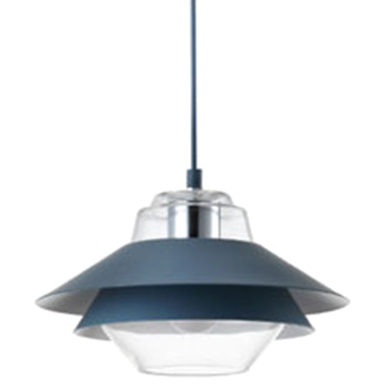 Nordic Style 1-Light Layered Metal Pendant Lamp With Concentric Tiers Shade Blue
