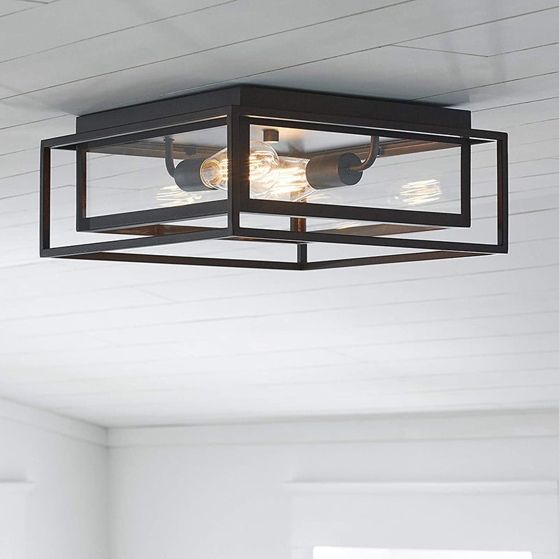 Vintage Style Black Flush Mount Ceiling Light with Clear Glass Shade