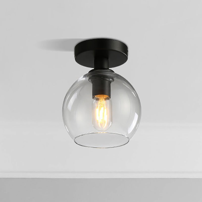 Global Corridor Semi Flush Clear Glass Industrial Light in Black Finish