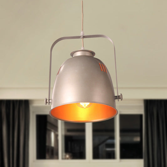 Industrial Style Pendant Lighting with Gold Interior, Bucket Metallic Shade - Ideal for Restaurants - 1-Light Ceiling Fixture