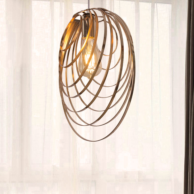 Industrial Style Golden Metal Rings Hanging Pendant Light for Coffee Shop - 1 Head Ceiling Lamp