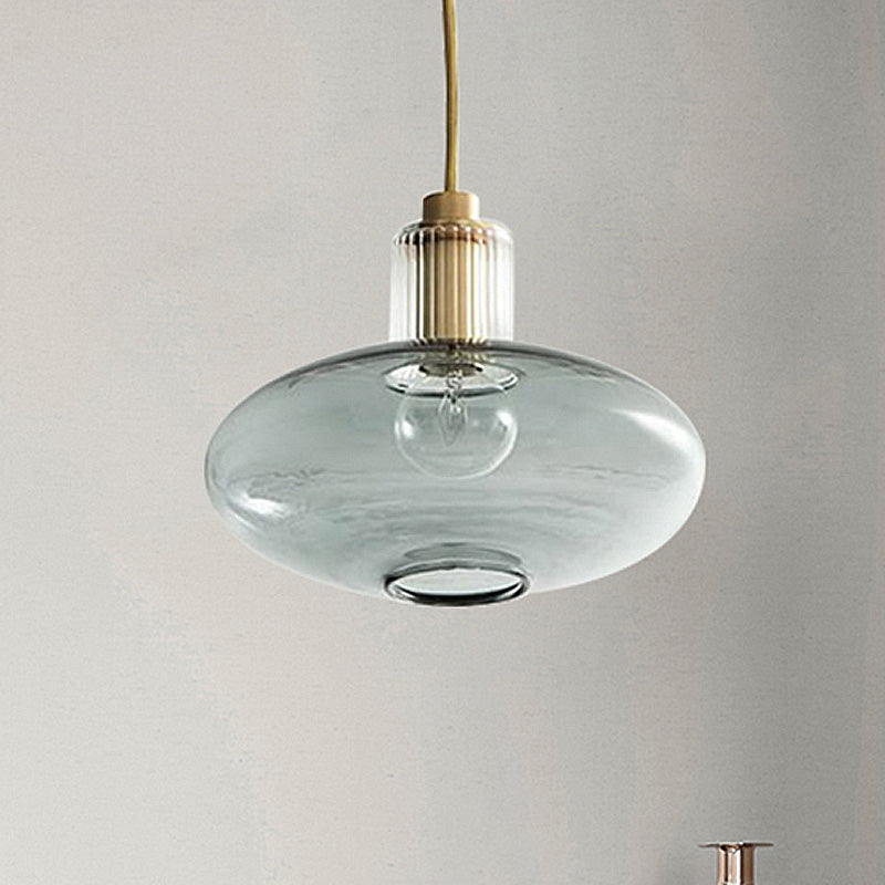 Modern Smoke Gray Glass Pendant Light Fixture - Oval Hanging Lamp Kit With Brass 1 Head