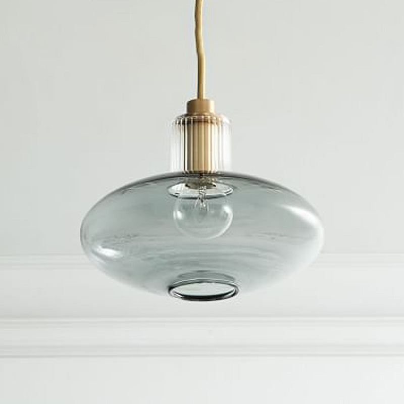Modern Smoke Gray Glass Oval Hanging Lamp Kit - 1 Head Brass Pendant Light Fixture