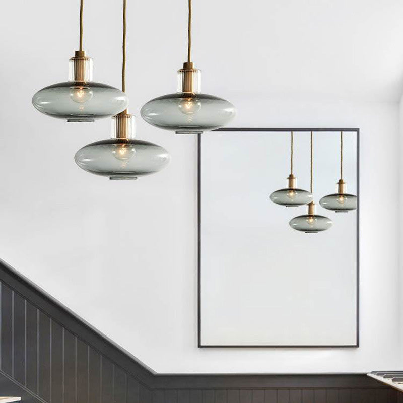 Modern Smoke Gray Glass Oval Hanging Lamp Kit - 1 Head Brass Pendant Light Fixture