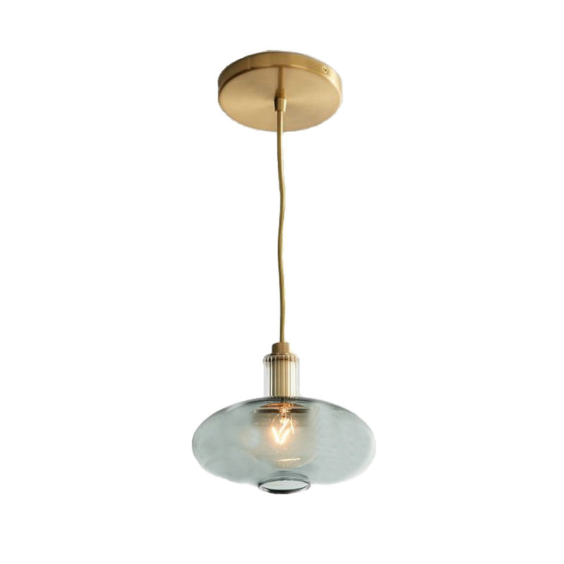 Modern Smoke Gray Glass Oval Hanging Lamp Kit - 1 Head Brass Pendant Light Fixture