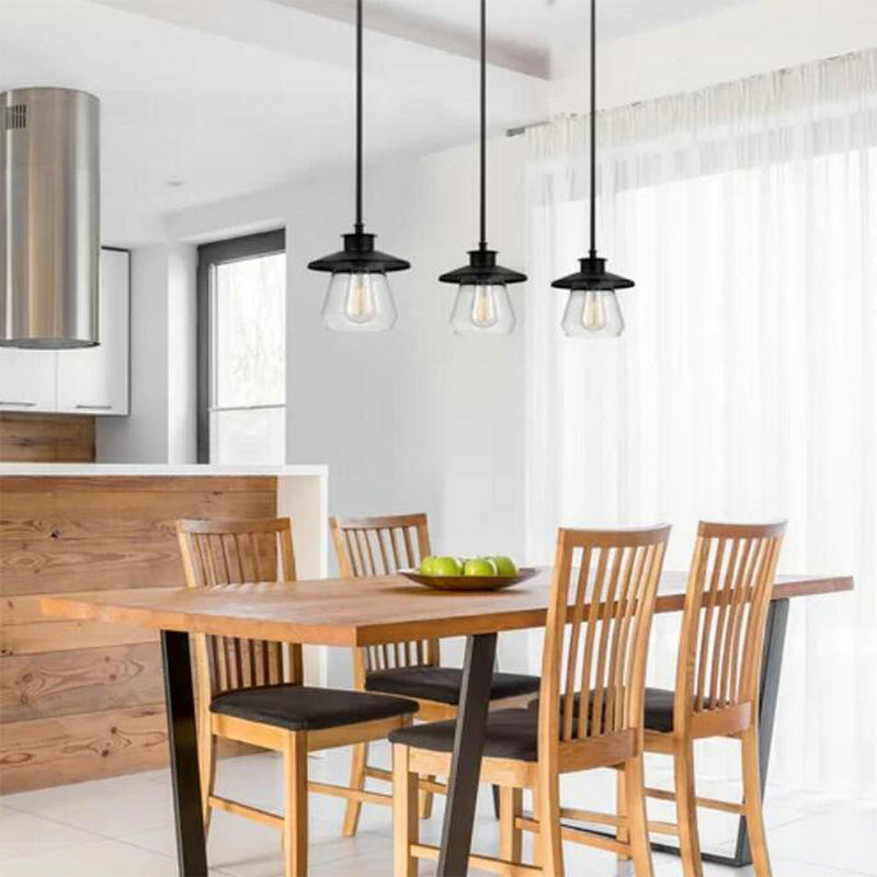 Modern Clear Glass Pendant Light with Black Cone Shade - Single Head Ceiling Fixture