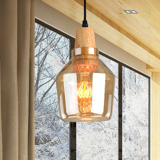 Modern Amber Glass Pendant Lamp Kit - 1 Light, Multiple Sizes