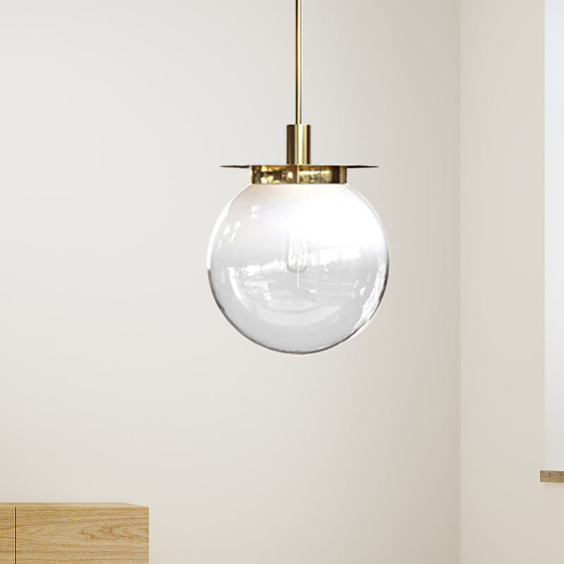 Modern Globe Dining Room Pendant Light Fixture - Orange/Blue/Clear Glass - 1 Head Hanging Lamp Kit