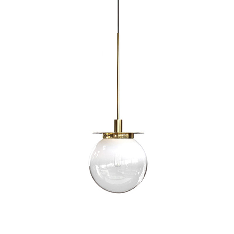 Modern Globe Dining Room Pendant Light Fixture - Orange/Blue/Clear Glass - 1 Head Hanging Lamp Kit