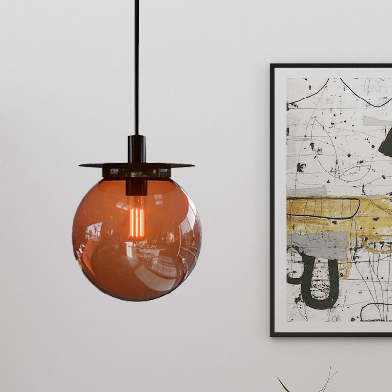 Modern Globe Dining Room Pendant Light Fixture - Orange/Blue/Clear Glass - 1 Head Hanging Lamp Kit