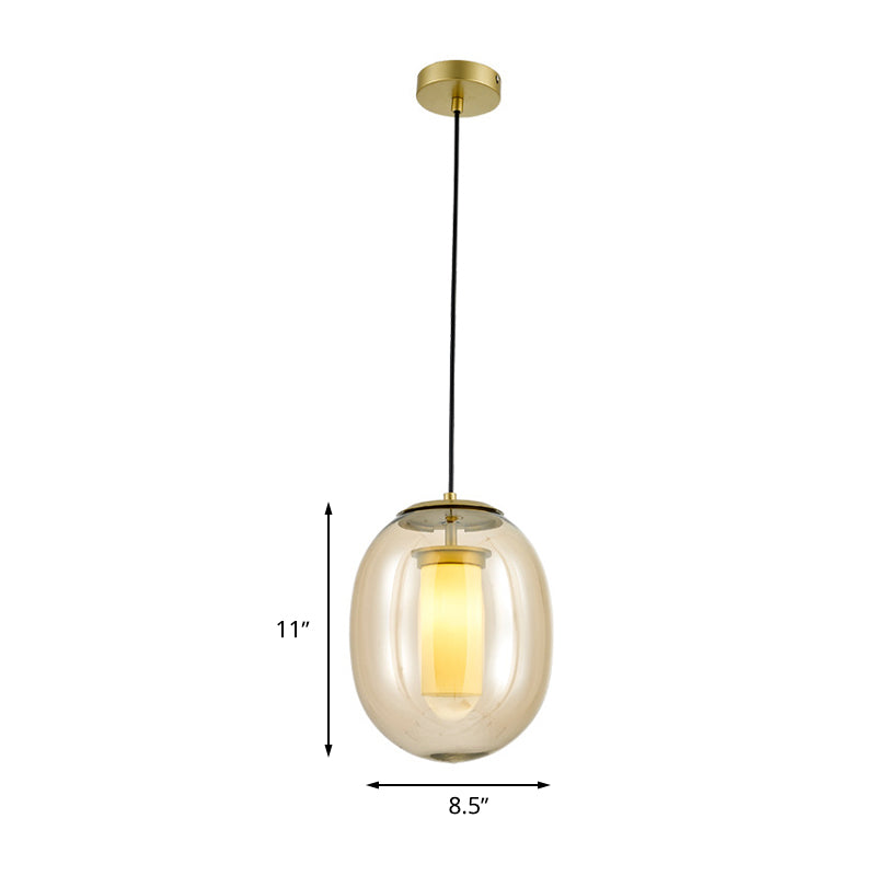 Contemporary Hanging Pendant Light Kit - Clear Glass Oval 7/8.5 Wide Gold For Dining Room