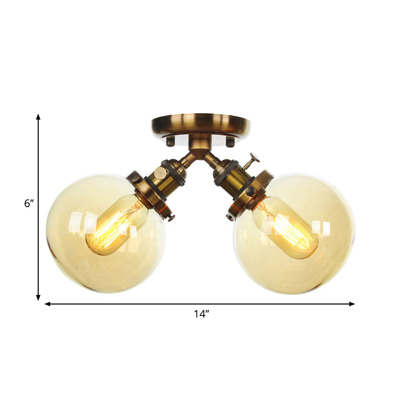 Plafonnier semi-encastré de style campagnard - Métal et verre avec deux têtes en noir/bronze