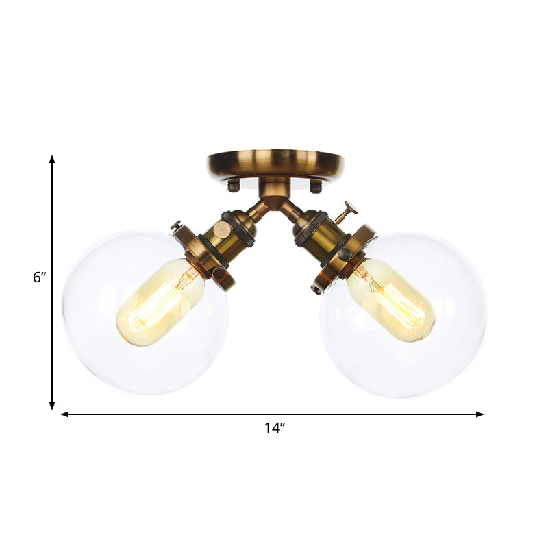 Plafonnier semi-encastré de style campagnard - Métal et verre avec deux têtes en noir/bronze