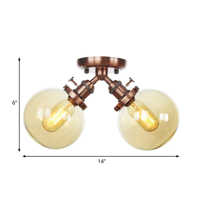 Plafonnier semi-encastré de style campagnard - Métal et verre avec deux têtes en noir/bronze