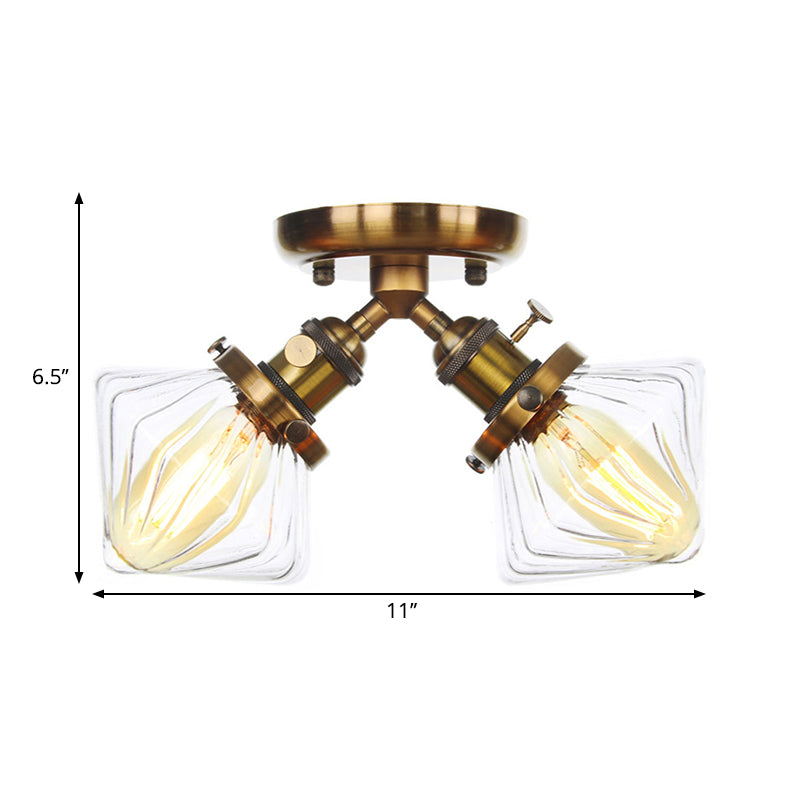 Diamond Amber/Clear Glass Semi Mount Farmhouse Light Fixture - 2-Light Semi Flush, Black/Bronze Design - Ideal for Restaurants