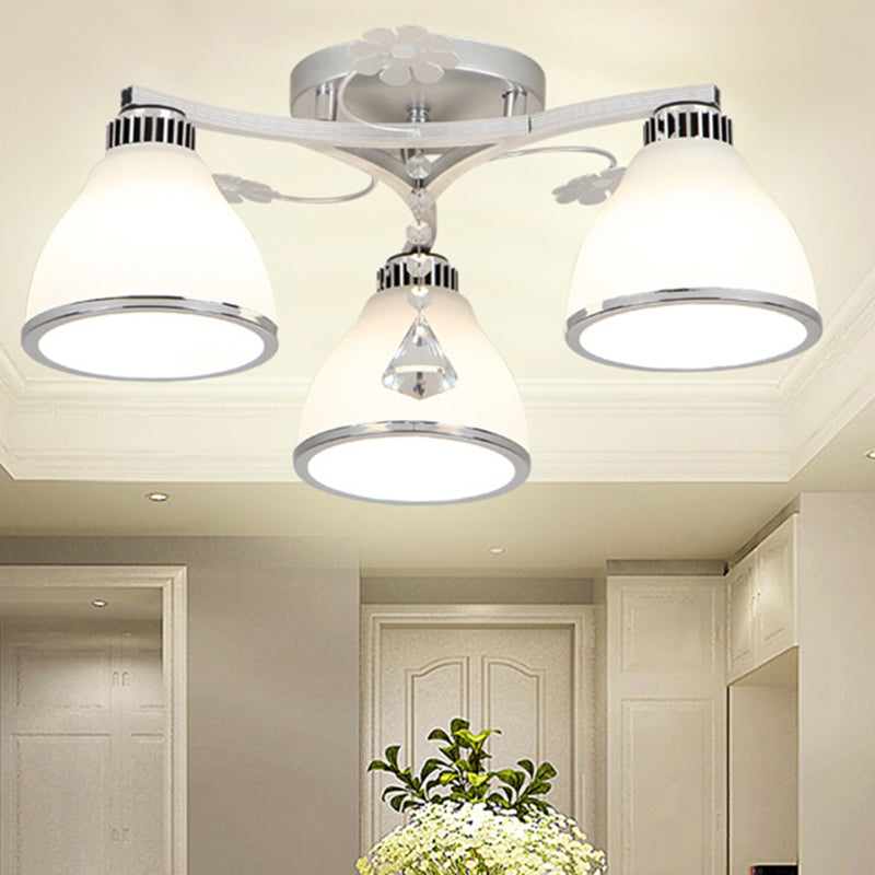 Modernist White Glass Semi Flush Mount Ceiling Light for Bedrooms