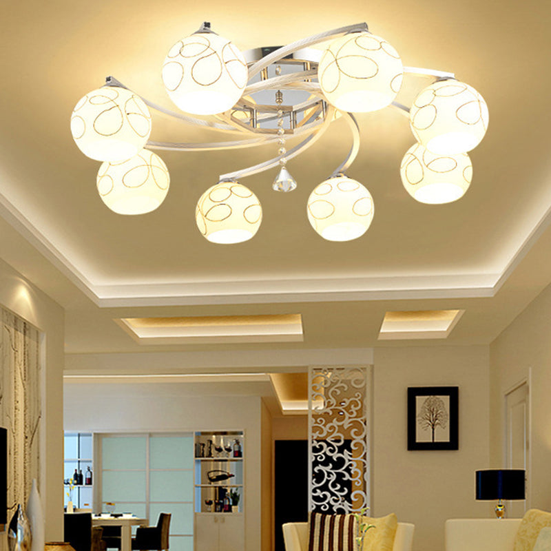 Modernist White Glass Semi Flush Mount Ceiling Light for Bedrooms